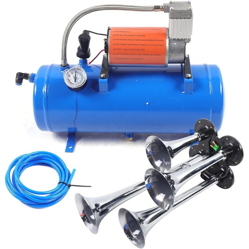 Gojoy - Compresseur d'air 12 v 150 psi - Pompe à air haute pression - Pompe à vide et 4 trumpet - Avec réservoir de 6 l 1,6 gal