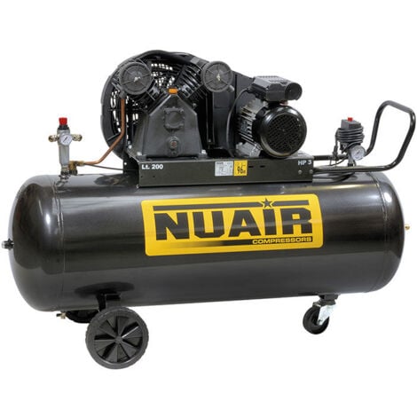 Compresseur d'air à piston réservoir de 200 litres moteur 3 CV tête bi-cylindre NUAIR