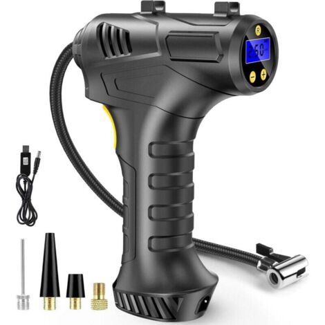 Compresseur d'air de gonfleur de pneu sans fil, batterie rechargeable USB 12 V, pompe à pneu de voiture portable 150 PSI, pompe à pneu électrique numérique avec lumière LED et 3 adaptateurs de buse po