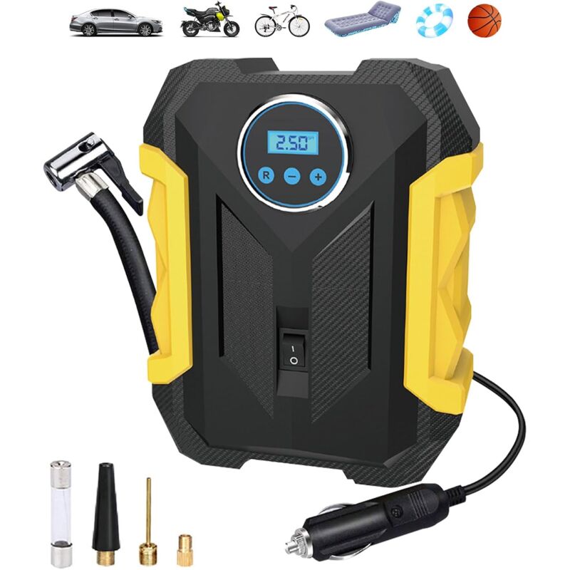 Compresseur d'air Électrique Portatif, Compresseur Voiture, Gonfleur Pneu Voiture 12v DC, Pompe à Pneu Portable Numérique, écran LCD 12V DC, pour
