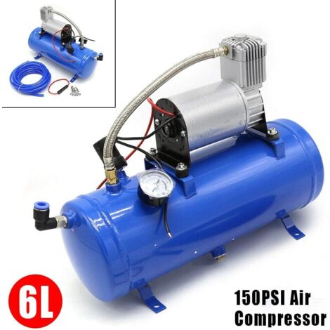 Compresseur d'air électrique silencieux 12 V 150 PSI - Capacité du réservoir : 6 l - Pour voiture, bateau, vélo