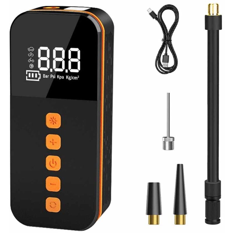 Tonchean - Compresseur d'air, gonfleur de pneu de voiture 3600 mAh, pompe à vélo, 5 modes de gonflage, affichage numérique, écran lcd numérique, port