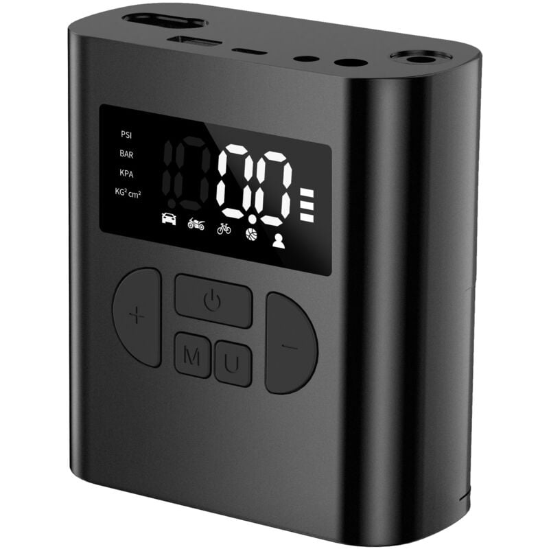 Compresseur d'air, gonfleur de pneu de voiture 6000 mAh, pompe à vélo avec 5 modes de gonflage, affichage numérique, écran LCD numérique, lumière LED