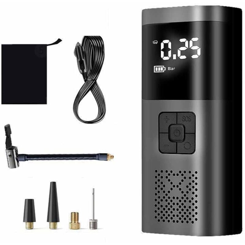Tonchean - Compresseur d'air, gonfleur de pneu de voiture enfichable et filaire, pompe à vélo, 4 modes de gonflage, affichage numérique, écran lcd