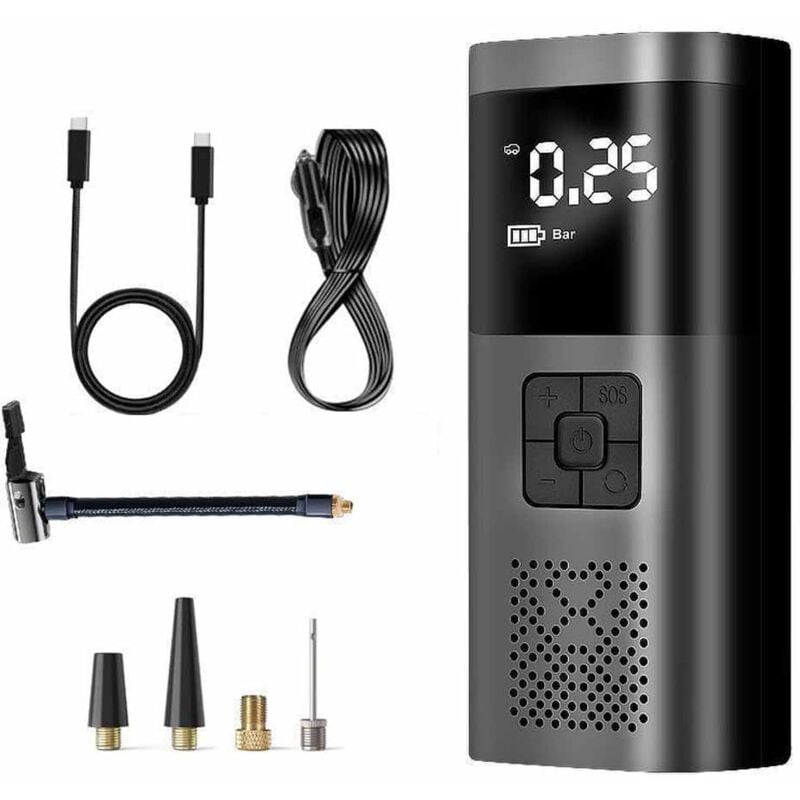 Tonchean - Compresseur d'air, gonfleur de pneus de voiture 6000mAh, pompe à vélo, 54 modes de gonflage, affichage numérique, lumière led et port usb