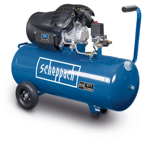 Compresseur d'air horizontal Scheppach HC120DC - 100 L - 2200 W - 10 bars - 3CV - Double cylindre a moteur lubrifié