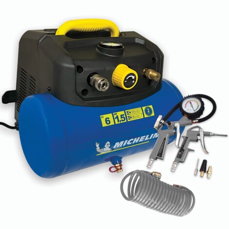 Compresseur d’air Michelin 6L 8 bar 1,5 cv Fonctionne sans huile + kit de gonflage