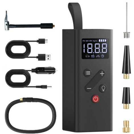 Compresseur d'air portable 150 psi 5000 mAh, gonfleur de pneus de voiture, pompe à air électrique avec affichage numérique, lumière LED et câble 12 V