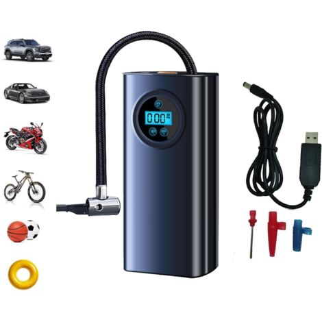 Compresseur d'air portable 150 PSI - Pompe à air pour pneus de voiture avec manomètre - Pompe intelligente en un clic pour voiture, moto, vélo, etc.