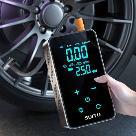 Compresseur d'air portable, gonfleur de pneus de voiture sans fil, avec indicateur LED et interface USB-C, 150 PSI, batterie rechargeable, gonflage rapide, compresseur, arrêt automatique, convient aux