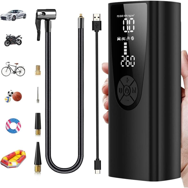 Start - Compresseur d'air portable, gonfleur de pneus, pompe à vélo électrique rechargeable 8000 mAh, mini pompe à air sans fil 150 psi avec