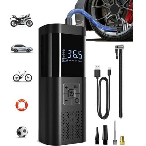 Compresseur d'air portable, gonfleur de pneus sans fil avec manomètre, gonflage rapide, arrêt automatique, pour voitures, vélos et motos, 150 PSI