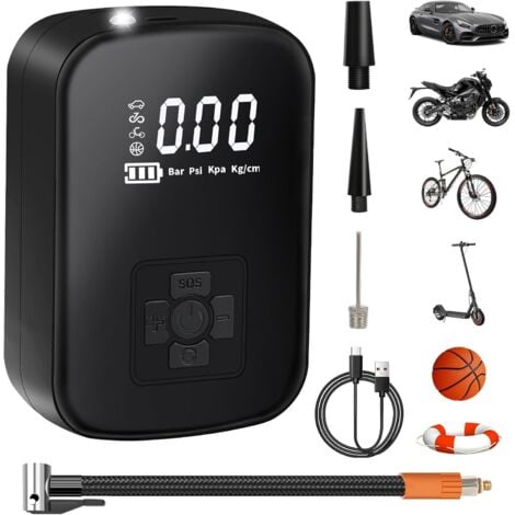 HOUHENCE Compresseur d'air portable, mini pompe électrique 3600mAh150 psi pompe à vélo électrique avec écran LCD numérique 4 modes gonfleur de pneu de voiture rechargeable pour vélos, motos, scooters,ballons