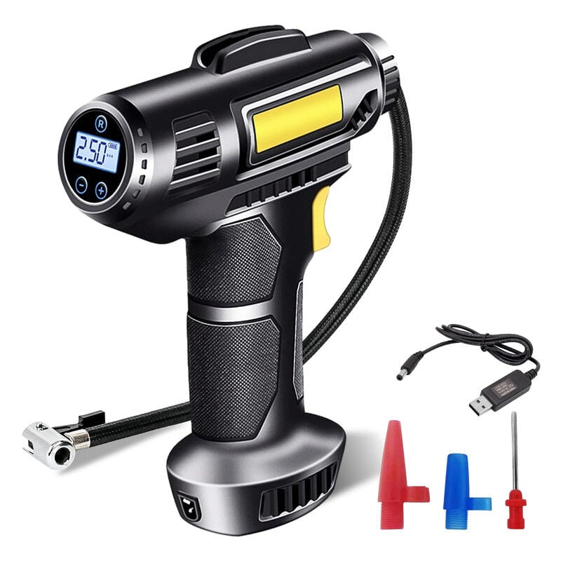 Ouylaf - Compresseur Pneus Voiture Numérique Portable , 2000 mAh, batterie rechargeable usb, 150 psi, Avec led et buses pour voitures, gonfleur pneu,