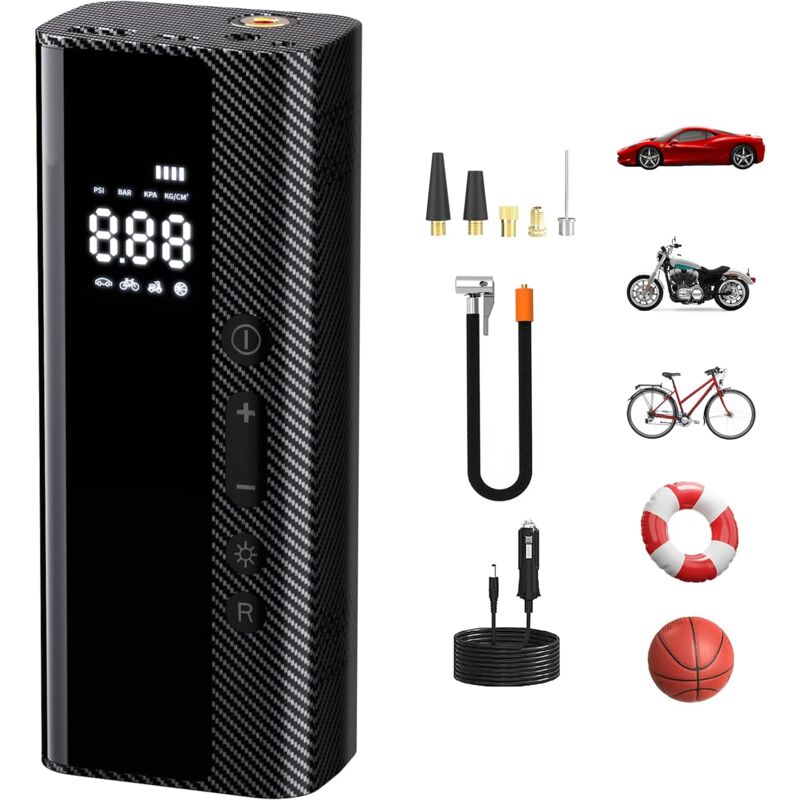 Start - Compresseur d'air portable pour gonfleur de pneus, pompe à air 150 psi, arrêt automatique avec manomètre à mémoire, pompe à vélo rechargeable