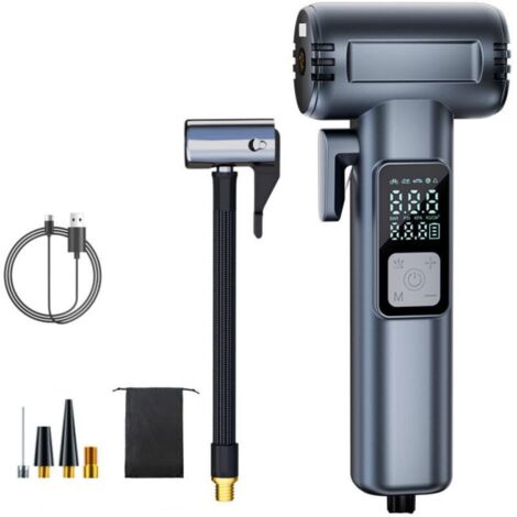Compresseur d'air portable sans fil - Gonfleur de pneus intelligent pour voiture/moto/vélo avec 5 modes LED, chargeur USB, sécurité SOS, mini pompe