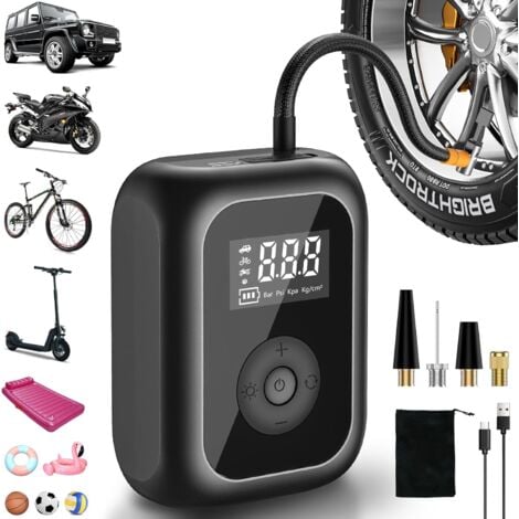 LONGZIMING Compresseur d'air portable,Mini Pompe à Air Électrique,Compresseur à Air Portatif Gonfleur Pneus sans Fil 150PSI avec écran LCD Numérique,Pompe à air Rechargeable pour Voiture, Vélo,Moto,Scoote, Balle