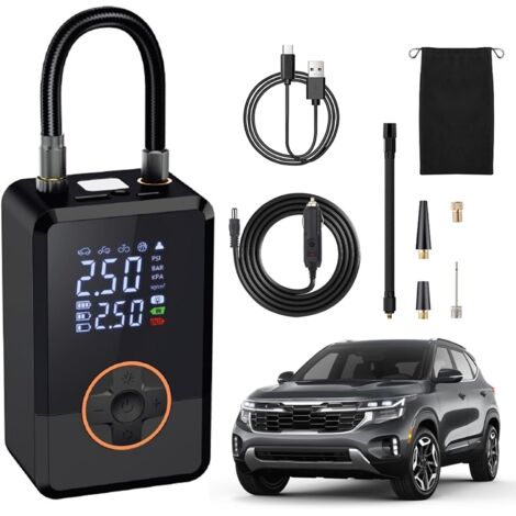 Compresseur d'air portatif de gonfleur pneu  Gonfleur à LED intelligent 130 PSI Pompe air compacte pour voiture, vélo, camion, route, extérieur, ballon gonf -