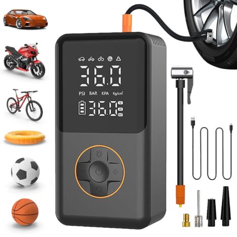 Compresseur d'air pour gonflage de pneus Compresseur de gonflage de pneus de voiture avec manomètre Pompe à air électrique sans fil rechargeable intelligente à double affichage Pompe de