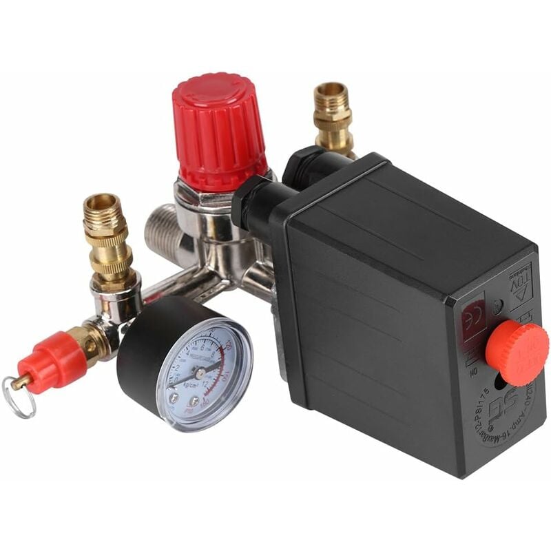 Compresseur D'air Pressostat Vanne de Contrôle 90-120 PSI avec Régulateurs Jauges Doubles, Max Tension 230V