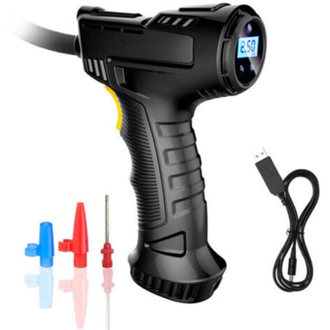 Compresseur d'air sans fil pour gonfler les pneus, gonfleur portable avec manomètre numérique, batterie rechargeable, pompe à pneus sans fil avec lumière LED et 3 embouts pour voiture, vélo, moto