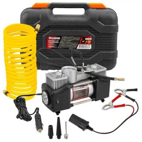 Compresseur de voiture 12 V à double piston 65 l/min avec manomètre, valise
