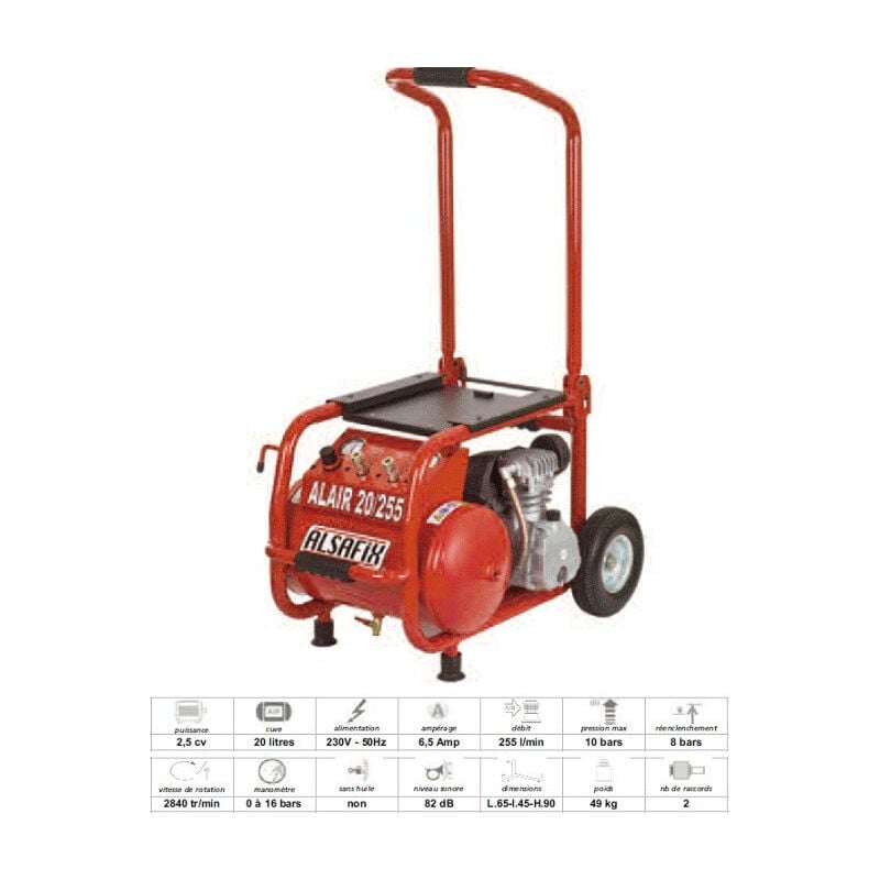 Compresseur 8 bars 20l + Rallonge électrique de 10 mètres - alair 20/255 - Alsafix