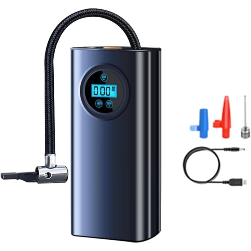 Compresseur électrique portable avec écran LCD, 3 adaptateurs de buse, pompe pour pneus de voiture, motos, vélos, ballons de basket et autres