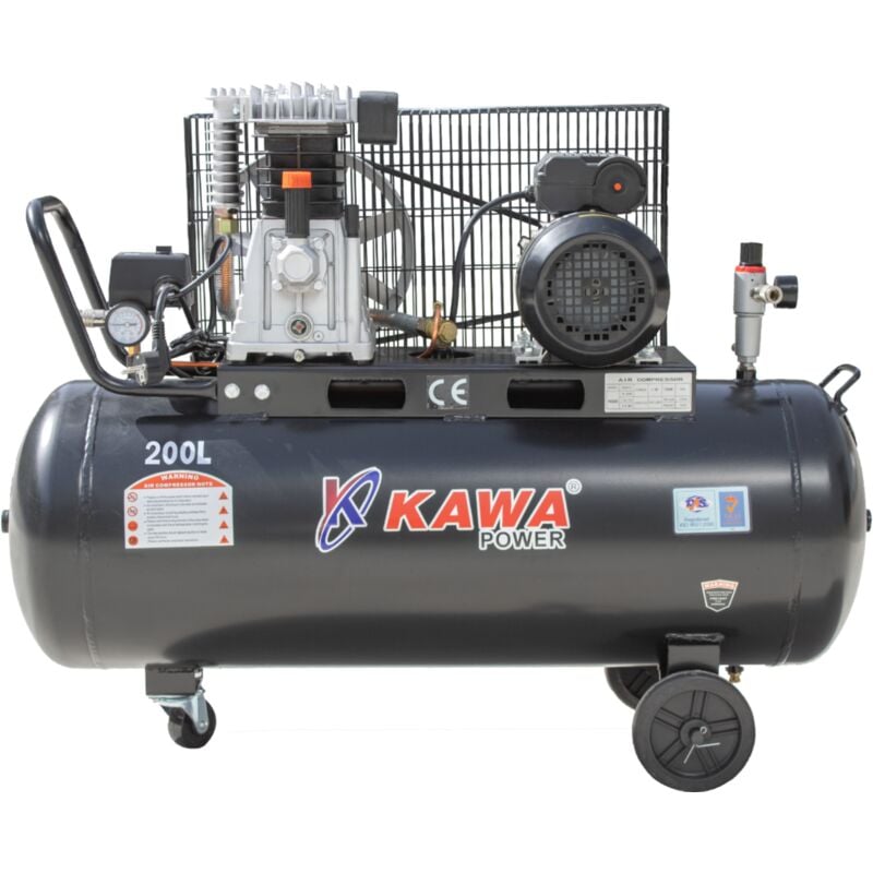 Kawapower - Compresseur à entraînement par courroie, 2200W, 8 bar, capacité 200L, moteur électrique