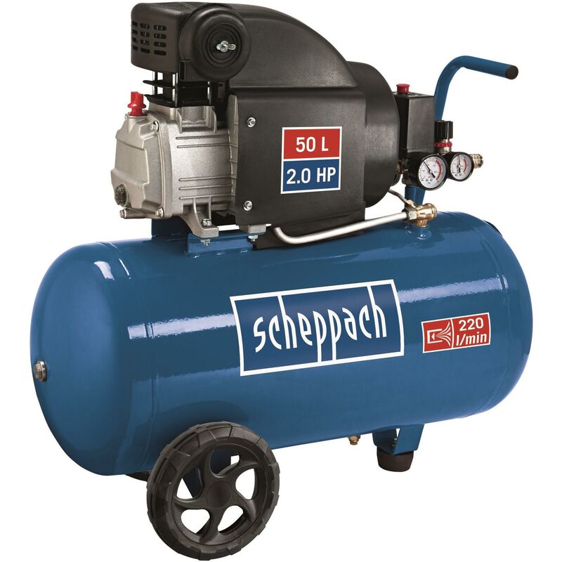 Scheppach - Compresseur à air HC54 - 1500W - Cuve 50L - Pression 8bar - Débit d'aspiration 220L/min - Réducteur de pression & lubrifié - Compresseur