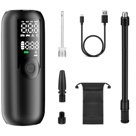Compresseur Portable - Gonfleur De Pneus Sans Fil 150 PSI - Écran LCD - Arrêt Automatique - Adaptateurs Voiture Vélo - Batterie Lithium Intégrée - 1 Pièce