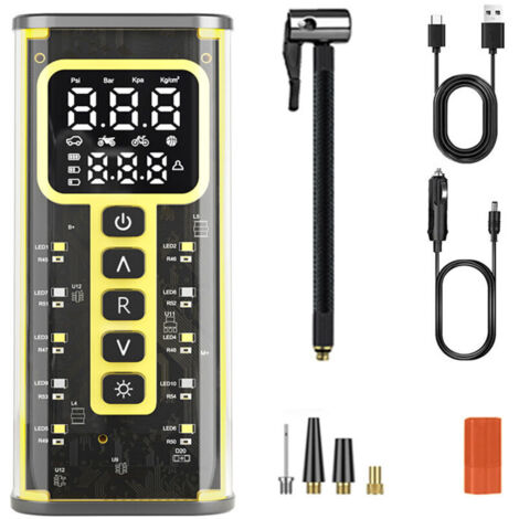 Compresseur portable pour voiture, sans fil, 150 PSI, 6 000 mAh, 20 l/min, éclairage LED, arrêt automatique, avec sac de rangement, DC 12 V