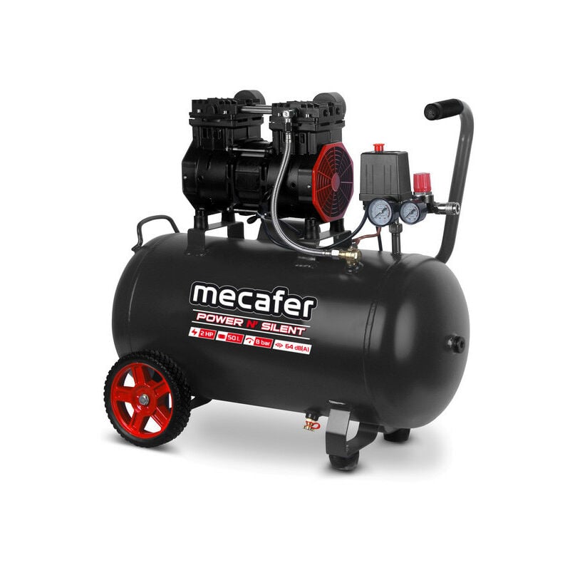Mecafer - Compresseur d'air Mécafer Power'n silent 50L 2Hp 8bar avec 2 roues