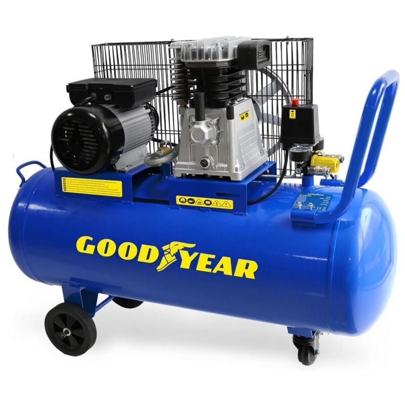 Compresseur d'air 10 bars Réservoir 100L à Courroie 3CV 2250W Débit air 350L/min Goodyear