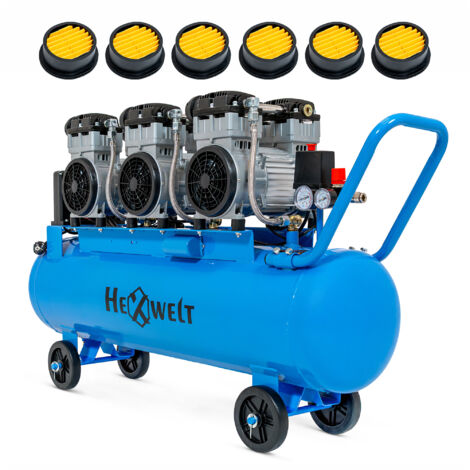 Compresseur sans huile HEXWELT 100L 3300W 8 BAR 576 l/min Silencieux 6 cylindres