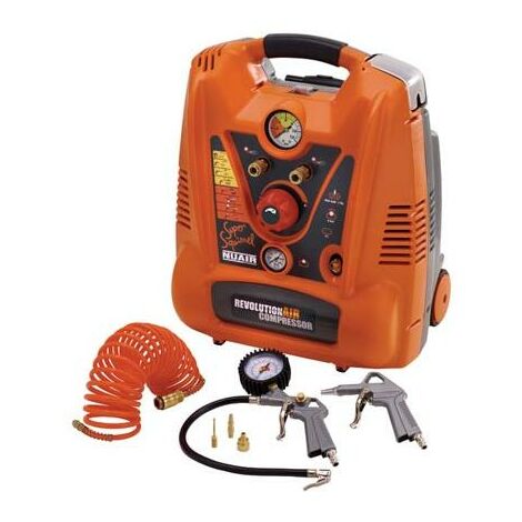 NU AIR NUAIR Compresseur, 6 L, 2 ch, 8 bar, 'super squirrel', sans huile, portable et avec roues, orange