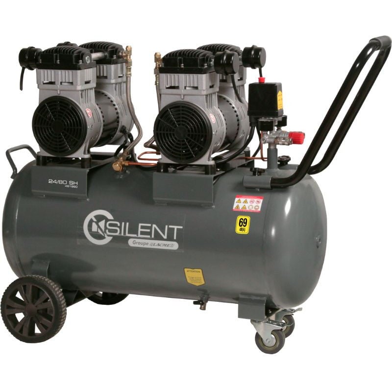 Compresseur bicylindre sans huile silencieux silent TWIN24/80 sh - Lacme