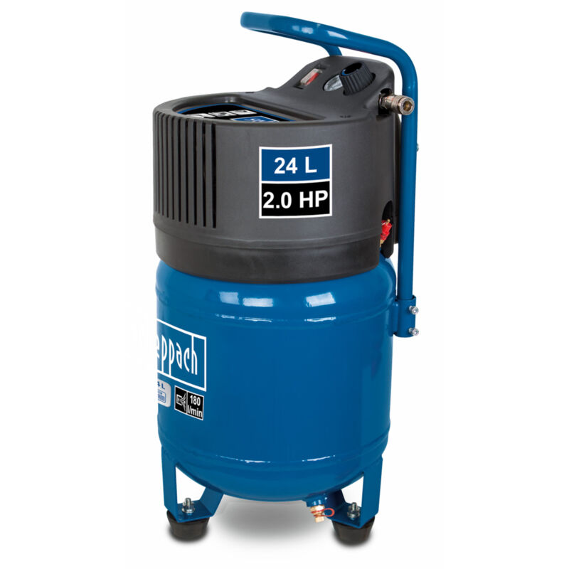 Compresseur d'air vertical HC24V – 1500 w – Cuve de 24 l – pression 10 bar – Puissance d'aspiration 180 L/min – Sans huile – Manomètre – Réducteur de