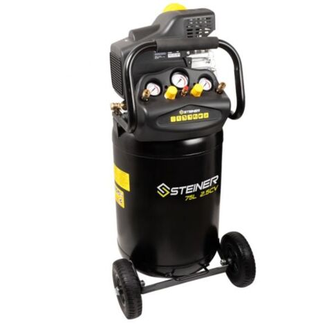 Compresseur vertical 75L 2.5CV – Pression max 10 bar – Débit d'air 260 L/min – Pour outils pneumatiques et gonflage pneus
