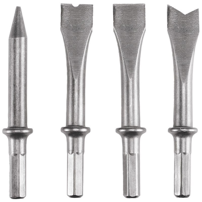 Einhell - Set de 4 Burins pour marteau burineur pneumatique (Burin plat, Burin pointu, Burin à rivets, Burin de séparation)