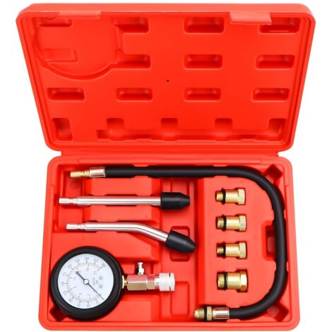 Compressiometre Essence, Testeur de Compression Moteur Essence, Gasoline Compression Tester avec 4 Adaptateurs M10 M12 M14 M18 pour Voiture Moto, 0-20 Bar & 0-300 Psi (Rouge)