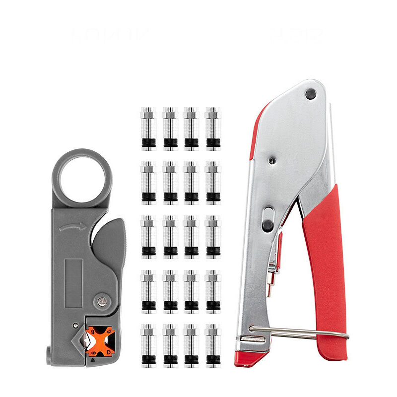 Compression Pliers Set, Crimping Tool RG59 / RG6 Stripping Tool with 20 Pieces f Compression Plug for sat Cable, Coaxial Cable Wire Stripper