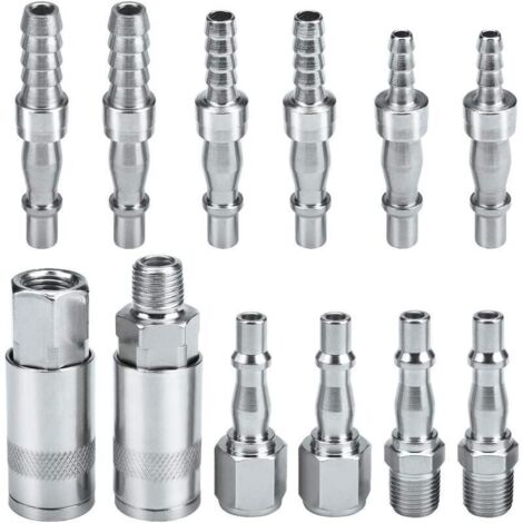 Compressor Air Hose Fitting Air Coupler and Plug Coupling Kit Male Female Connector, BSP 1/4" for 6, 8 and 10 mm hose