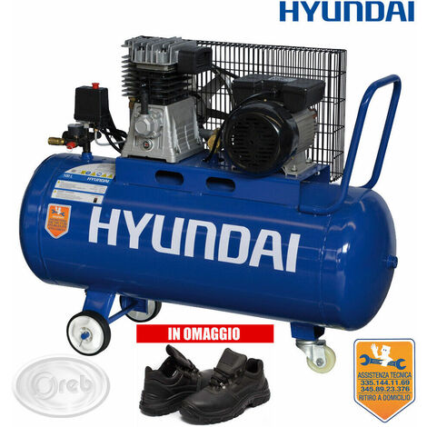 Compressore aria hyundai 65604 100 litri 8 bar 2 uscite trasmissione a cinghia