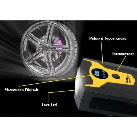 Compressore Aria Portatile Pompa Digitale Per Auto Moto Bici Con Accendisigari Si Ferma In Automatico Con Luce Led Per Uso Notturno