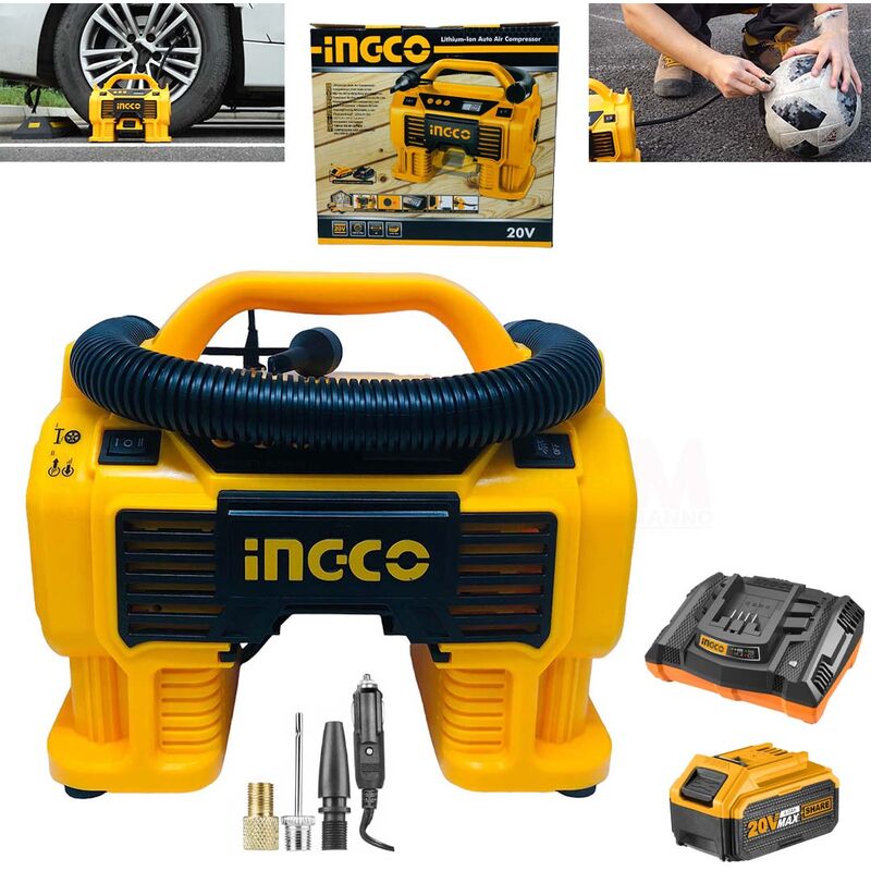 Compressore auto a batteria 20 v 4 ah e cavo 12 v