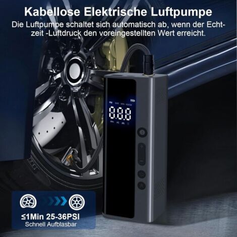 Compressore d'aria elettrico portatile, 150 psi, 7,4 V 8000 mAh, mini portatile per auto, moto, bicicletta, pallone, ricaricabile tramite USB-C, utilizzabile anche come torcia e power bank.