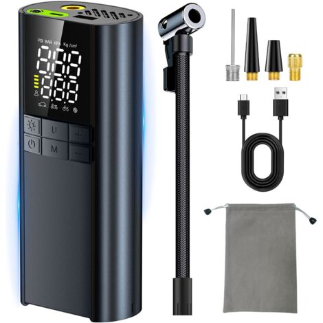 Compressore d'aria per gonfiaggio pneumatici portatile - Pompa d'aria per pneumatici per auto con manometro (150 PSI) - Gonfiatore per pneumatici con pompa intelligente one-touch per auto, moto, bicic