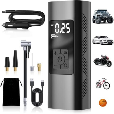 Compressore d'Aria per Gonfiaggio Pneumatici Portatile, Pompa d'Aria Portatile Senza Fili da 150 PSI per Pneumatici Auto, Gonfiatore per Pneumatici LCD Portatile con Manometro per Pneumatici per Auto,