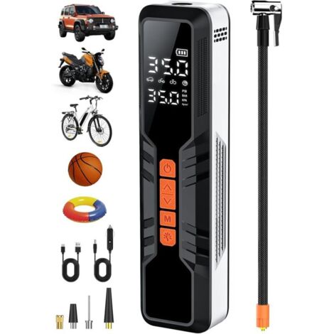 Compressore d'aria portatile da 10.000 mAh, pompa elettrica a 4 velocità, gonfiatore per pneumatici auto con manometro digitale, luce LED e power bank, ideale per biciclette, motociclette e altro anco